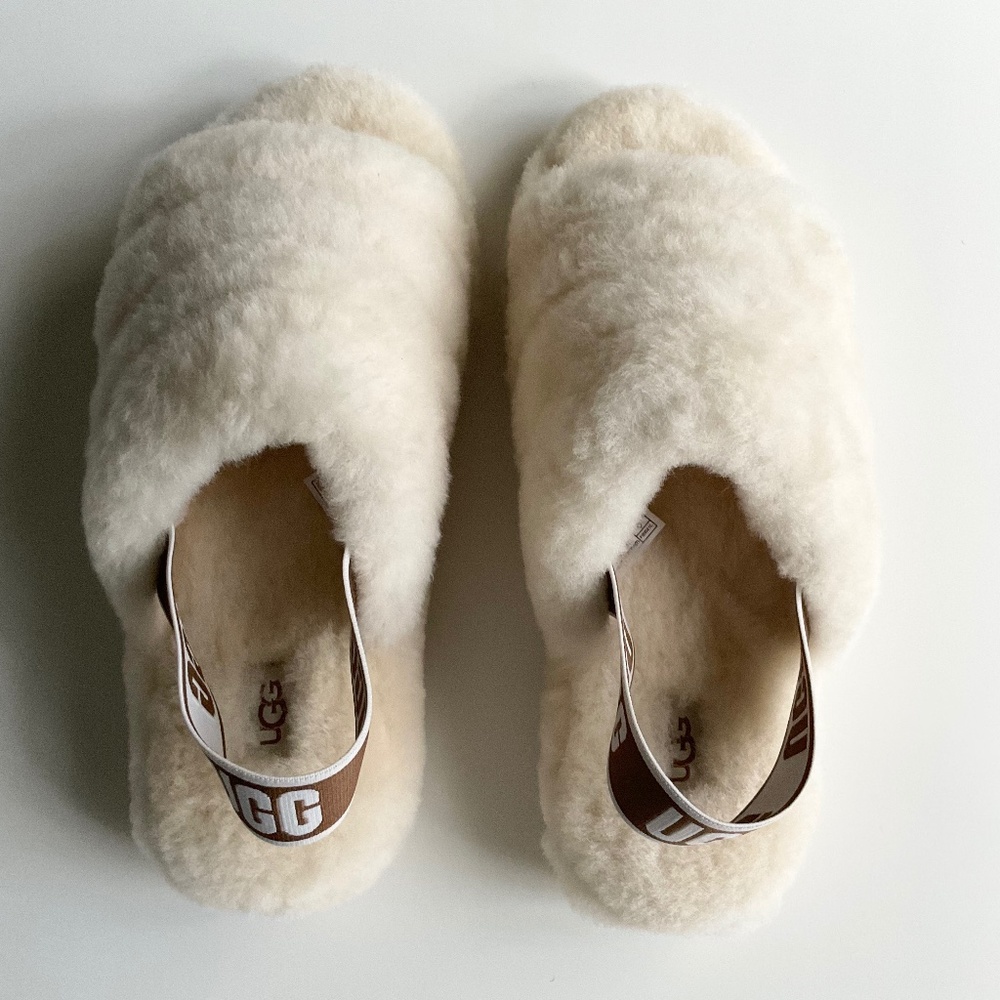 SOLD - UGG Fluff Yeah Shearling Slingback Sandal in Natural Sz 9 - Picture 2 of 9